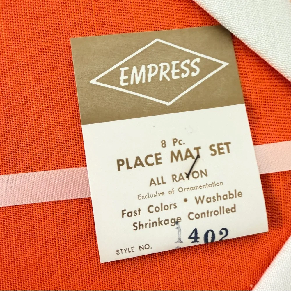 NIB Vtg Empress‎ 8 PCs Placemat Place Mat Set Mats & Napkins Orange Embroidered
